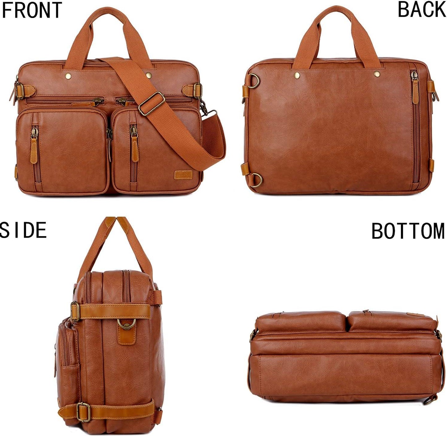 16 Men's Leather Hybrid Briefcase Backpack