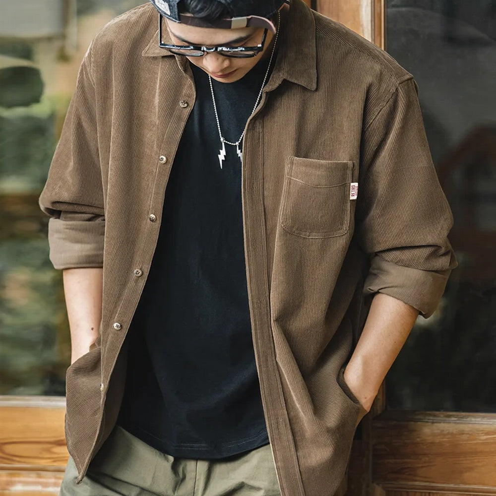 Excellent Corduroy Men's Shirt Long Sleeve Fleece Jacket