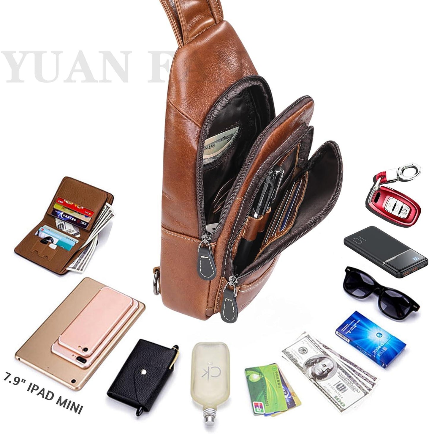 12 Men's Leather Casual Sling Bag
