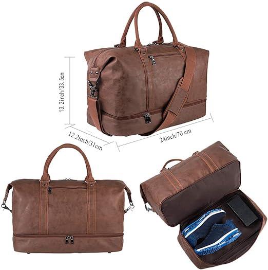 24 Men's Leather Travel Duffel Bag