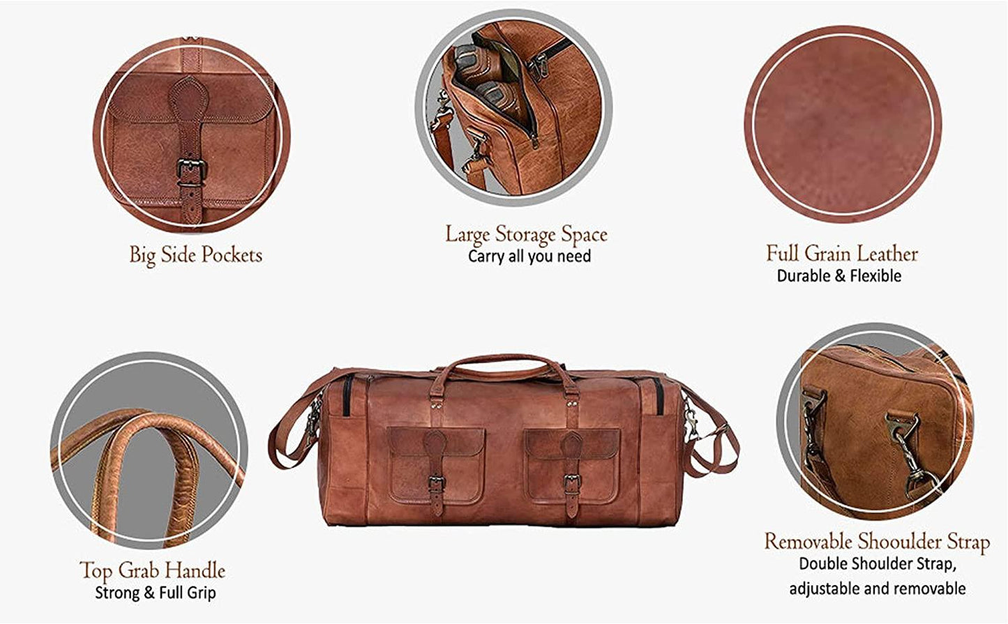 32 Men's Grain Leather Duffel Bags