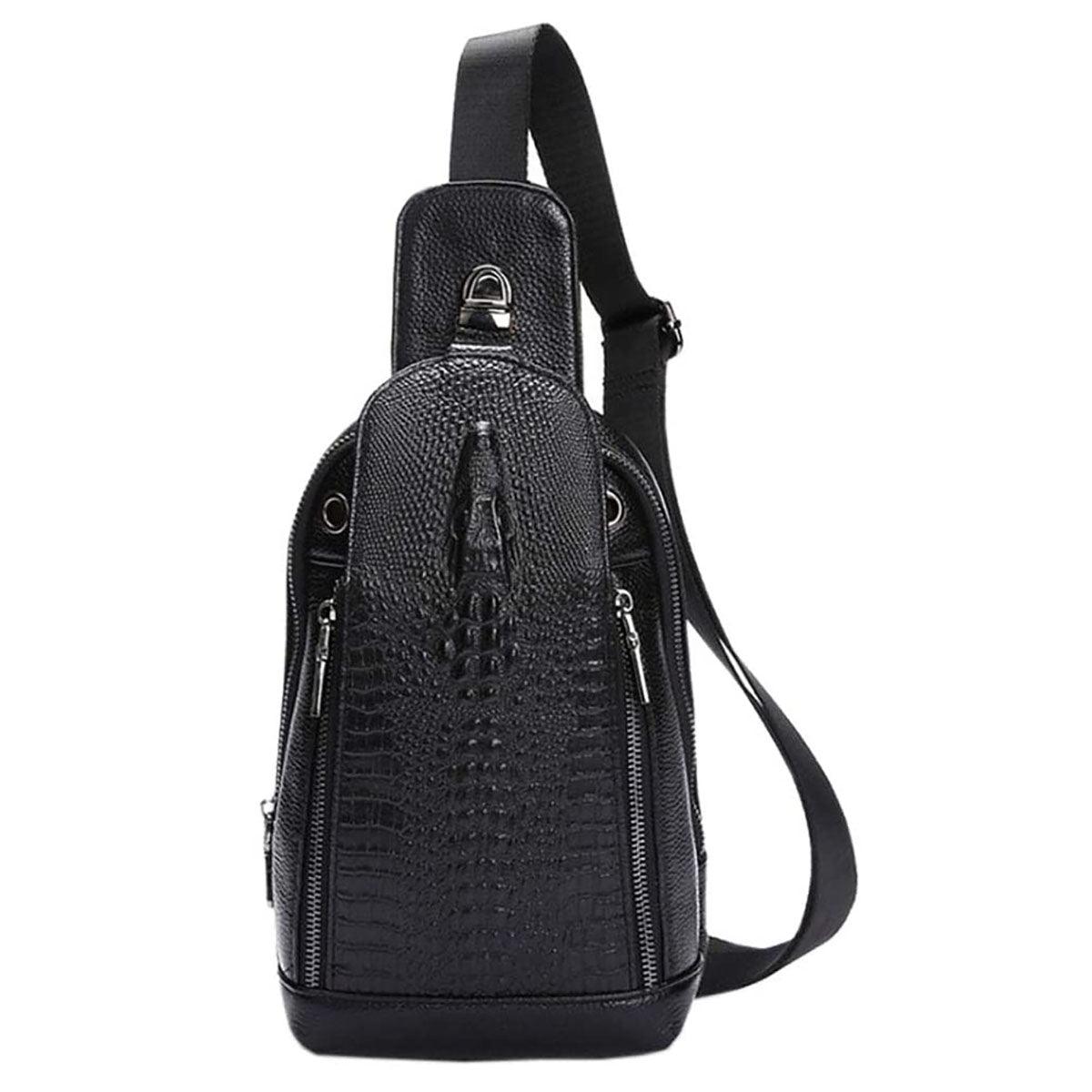 14 Mænds Crocodile Mønster Læder Crossbody Sling Bag 