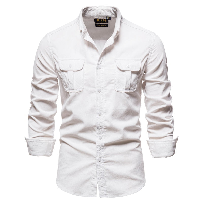 New Single Breasted 100% Cotton Men Shirt Business Casual