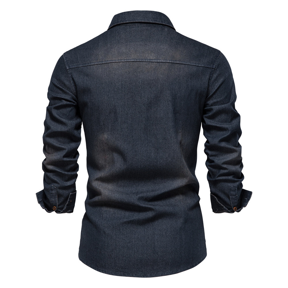 Cotton Denim Shirt Men Long Sleeve