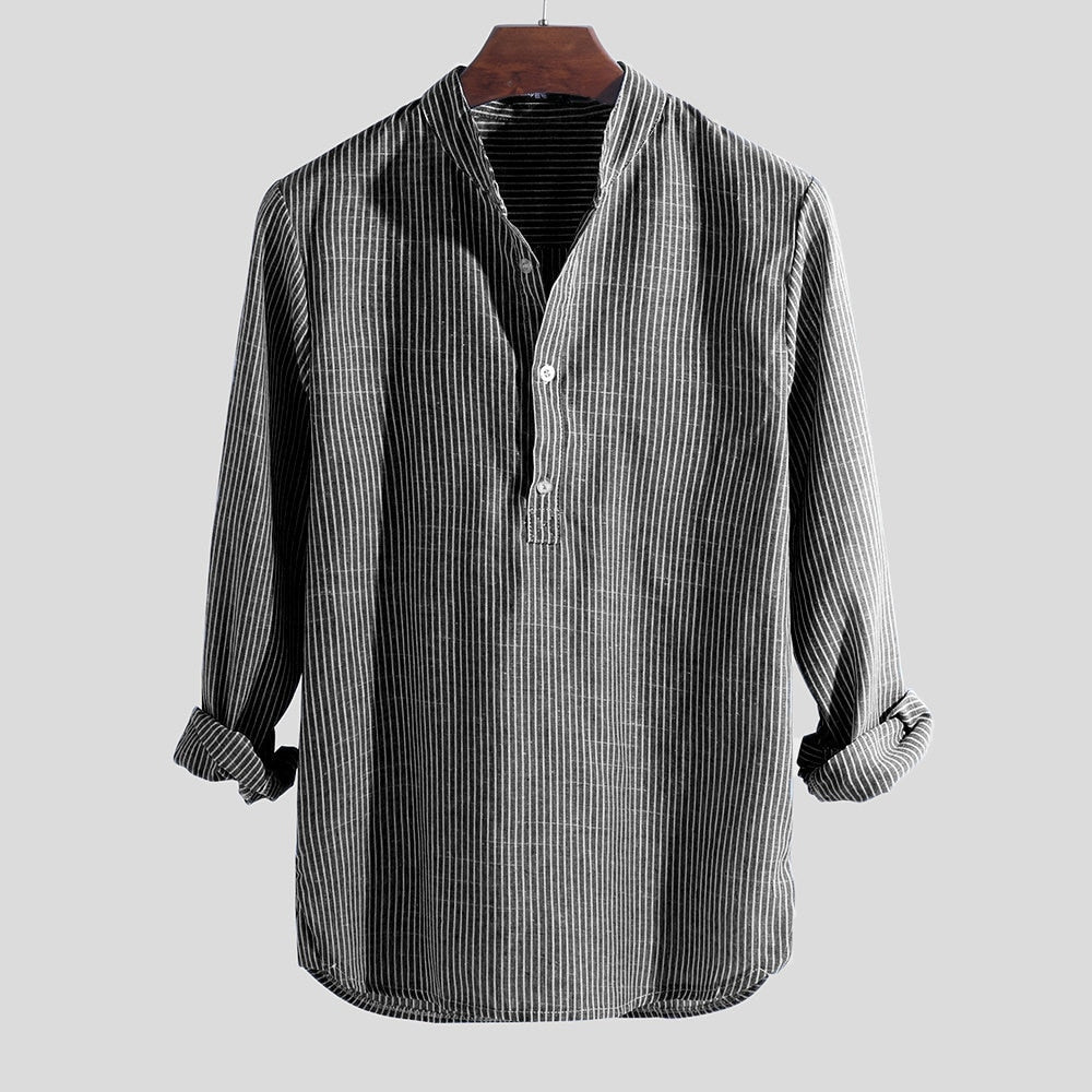 Stribet Slim Fit Stand Collar Shirt Herretøj Plus Størrelse 5XL 