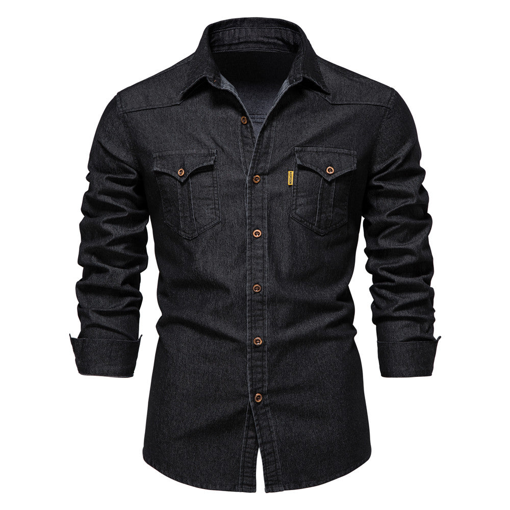 Cotton Denim Shirt Men Long Sleeve