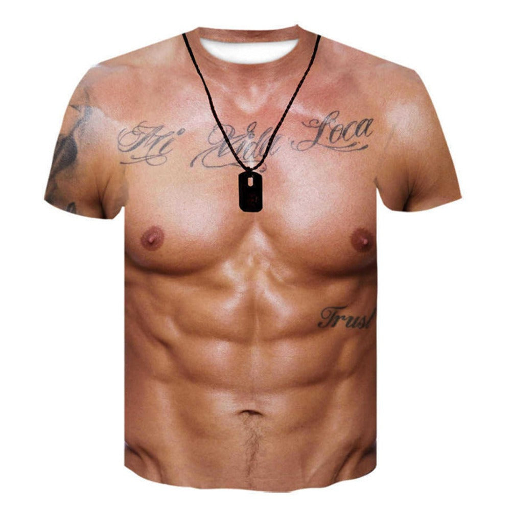 Muscle Print T-shirt For Men Quick Dry Clothing