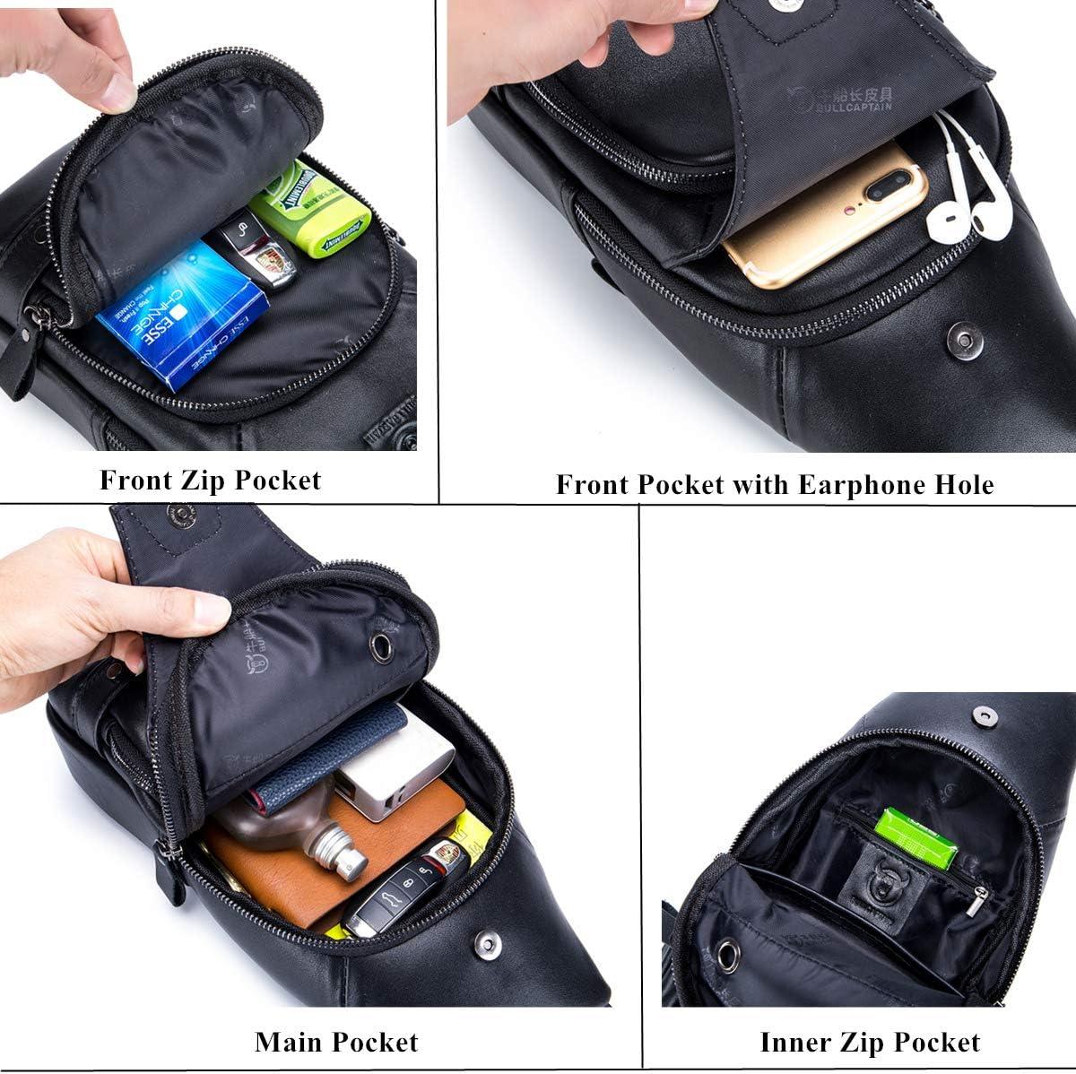 12 Men's Leather Multi-Pocket Crossbody Chest Bag