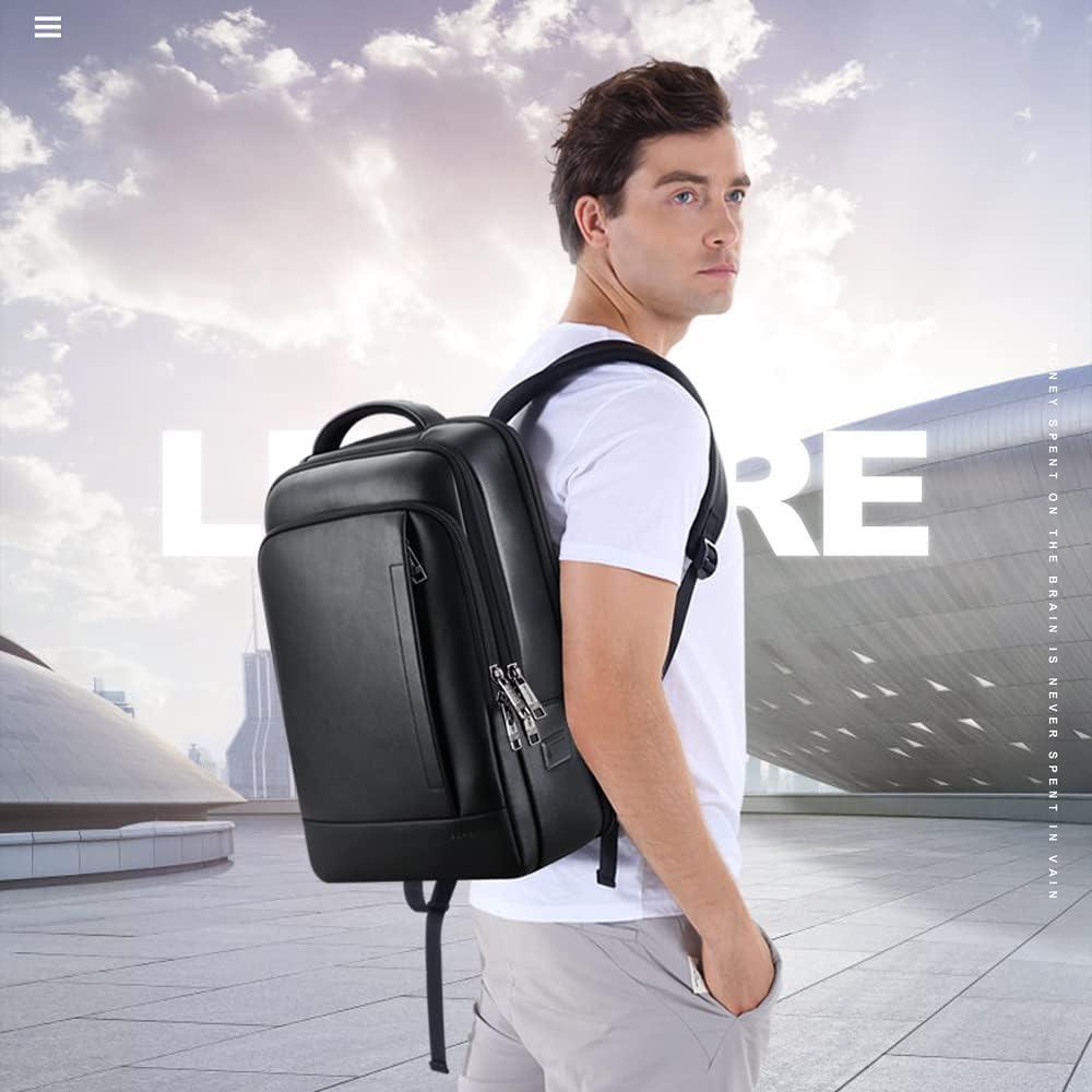 17 Men's Smart Leather Business Travel Backpack