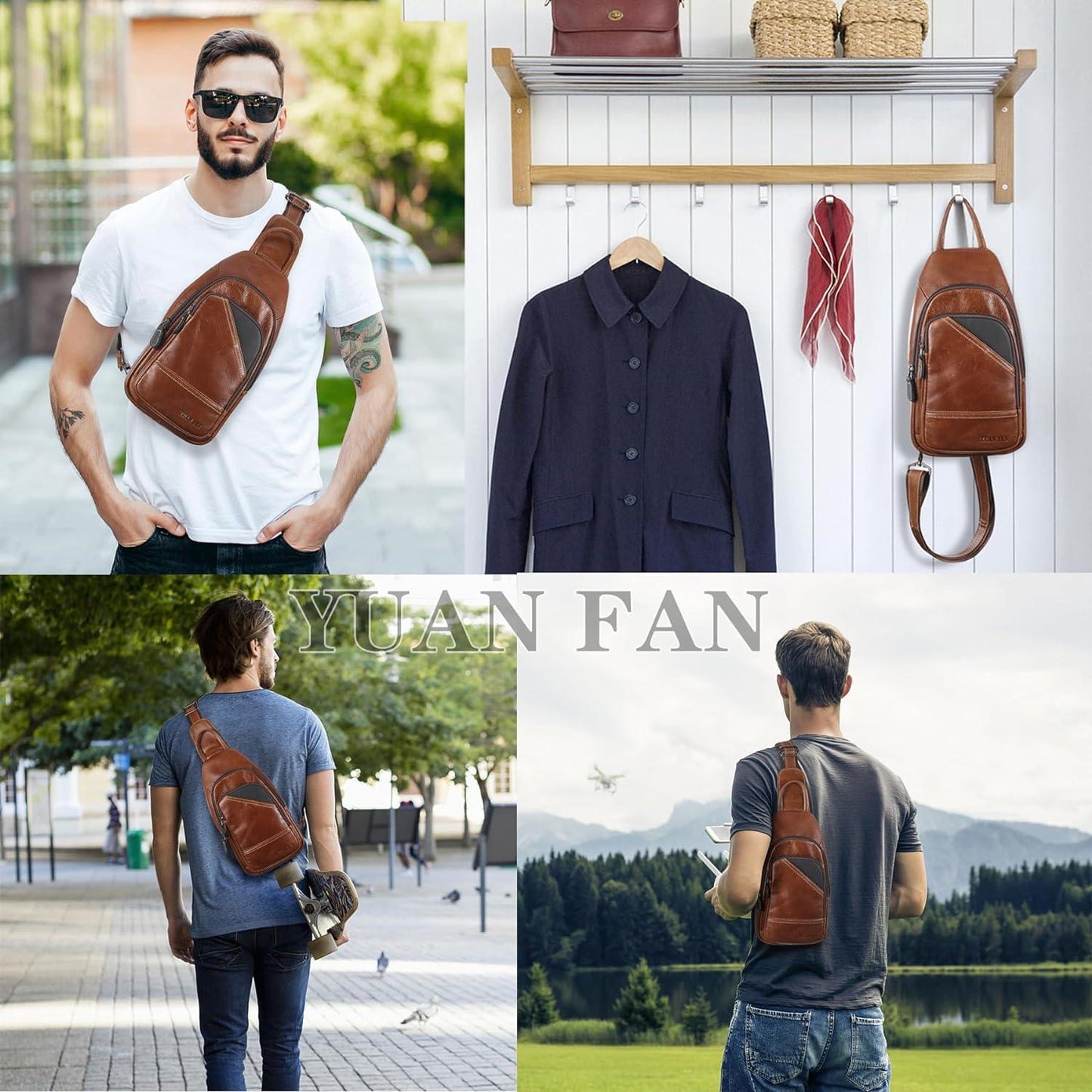 12 Men's Leather Casual Sling Bag