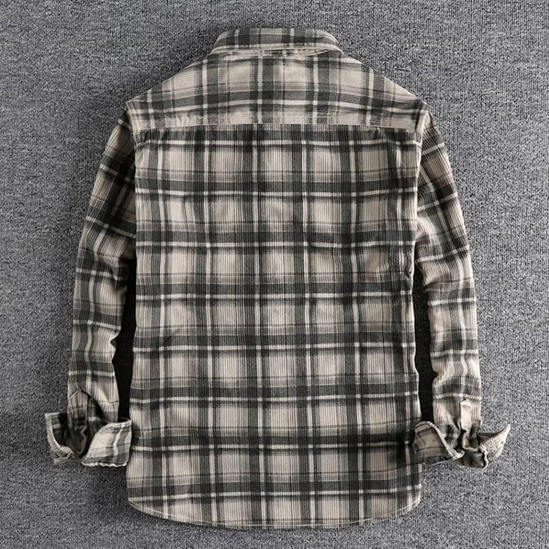 Plaid Woven Corduroy Men Shirts