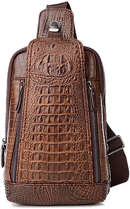 12 Men's Crocodile Pattern Leather Crossbody Sling Bag