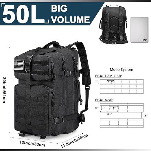 20 Men's 50L MOLLE Tactical Backpack