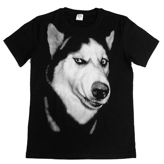 Husky T-shirt Sjovt end foragtende øjne doge gud irriterende hund sort kortærmet 