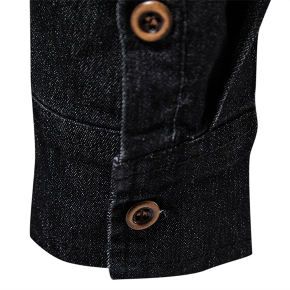 Cotton Denim Shirt Men Long Sleeve