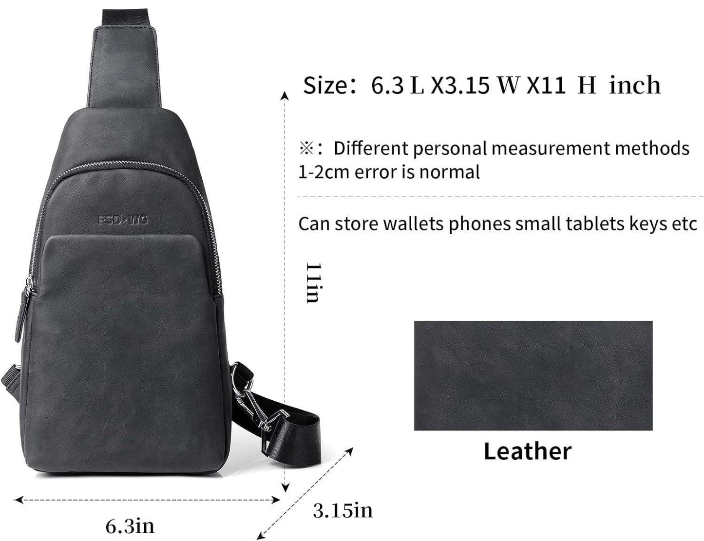 11 Mænds læder Crossbody Sling Bag 