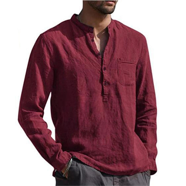 Cotton Linen Men's Long Sleeved Shirts Plus Size