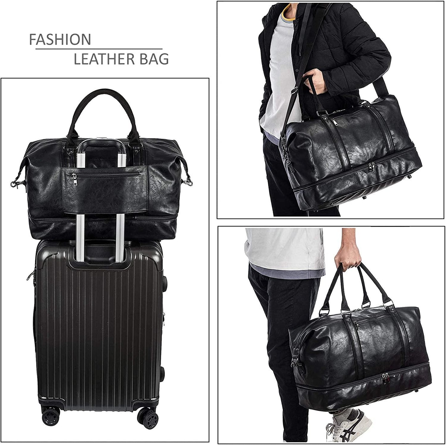 21 Men's Leather Compact Travel Duffel Bag