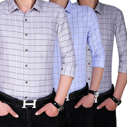 Slim Fit Plaid Shirt Casual Business Long Sleeve