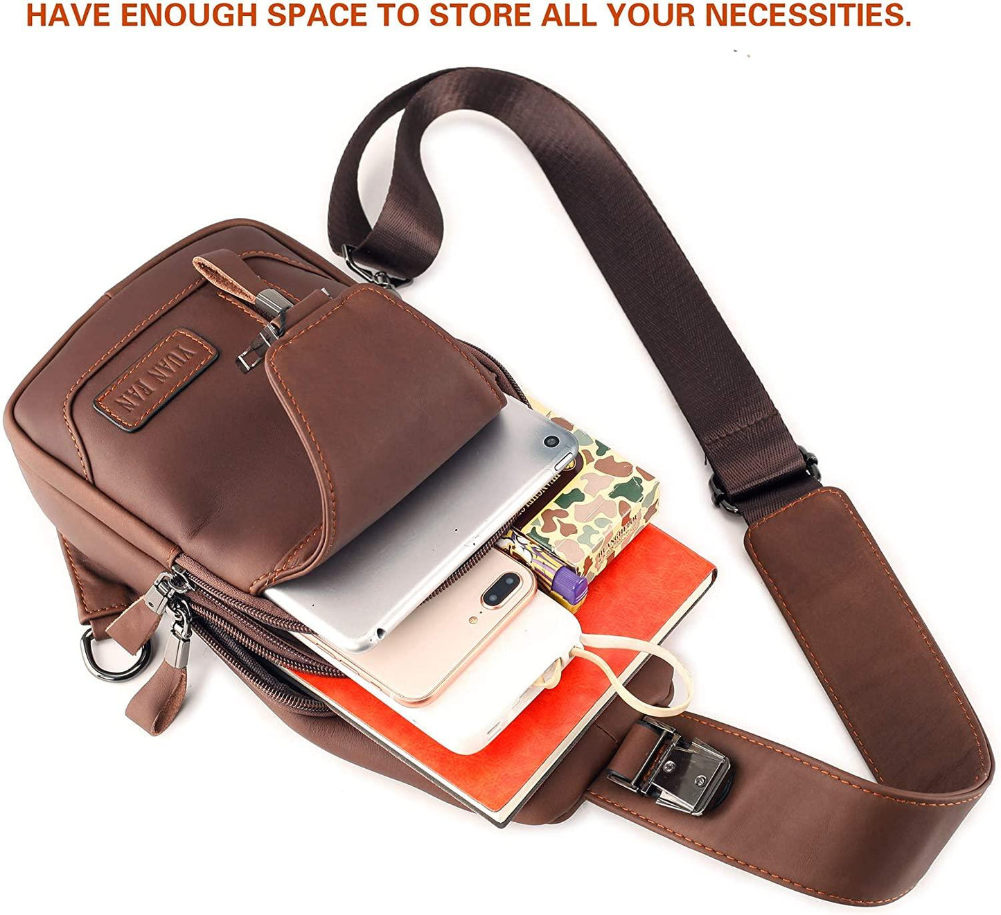 12 Men's Premium Leather Crossbody Sling Bag