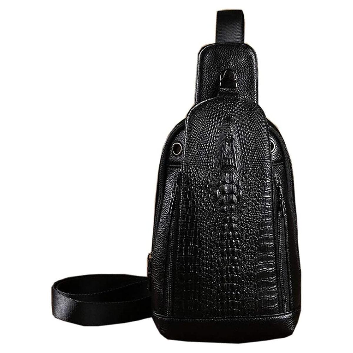 14 Mænds Crocodile Mønster Læder Crossbody Sling Bag 