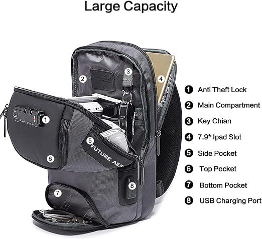 13 Men's Crossbody Travel Sling Backpack