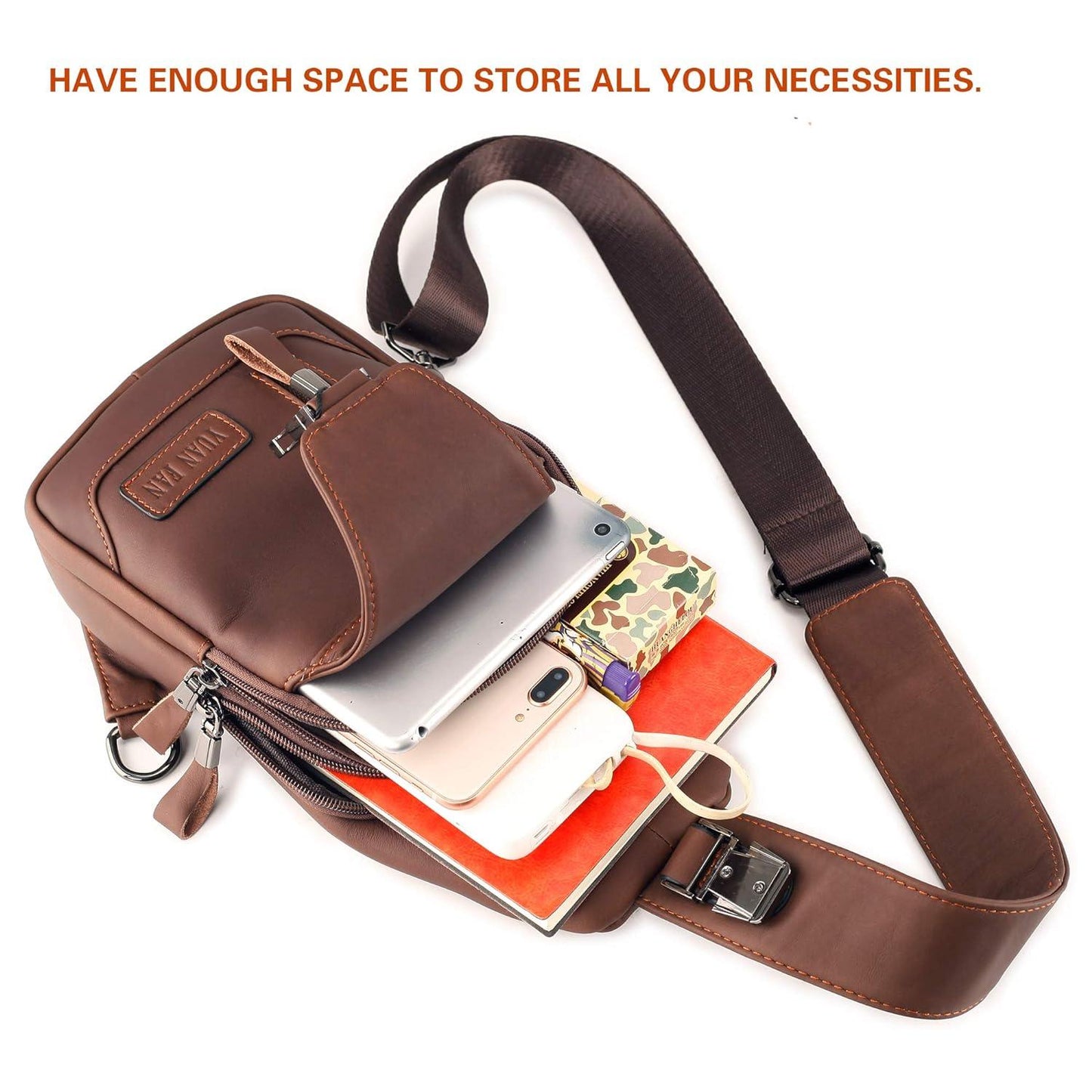 12 Men's Luxury Leather Chest Sling Bag