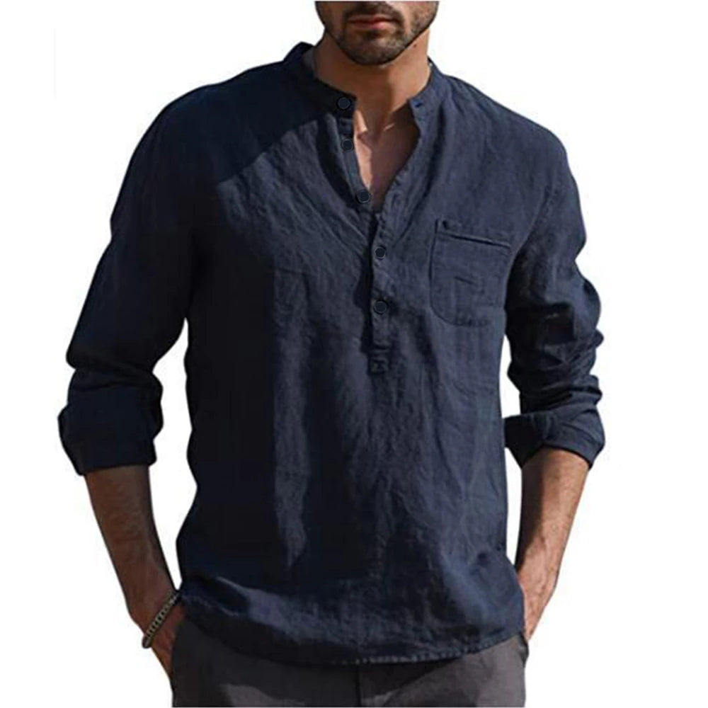 Cotton Linen Men's Long Sleeved Shirts Plus Size