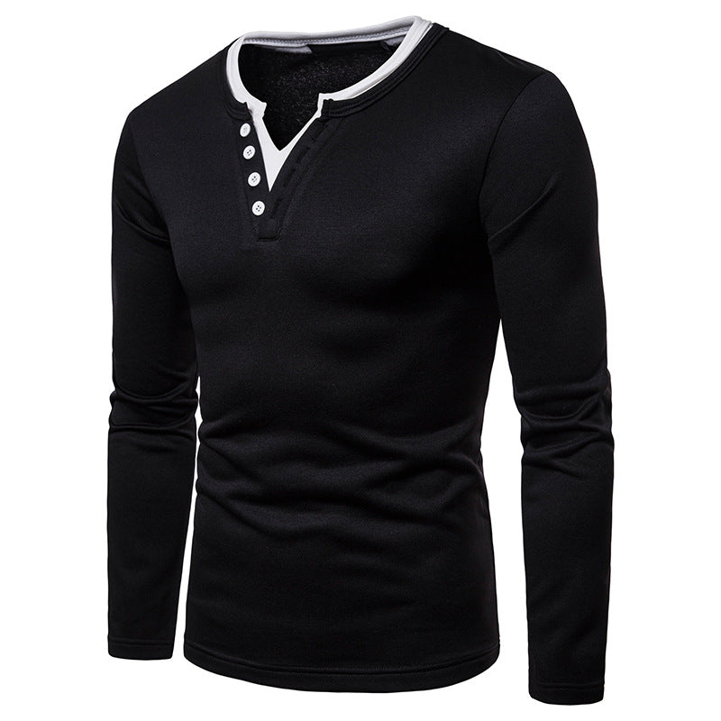 Plus size plus velvet warm henley collar long sleeve T-shirt