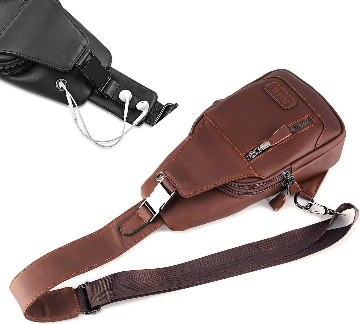 12 Men's Premium Leather Crossbody Sling Bag