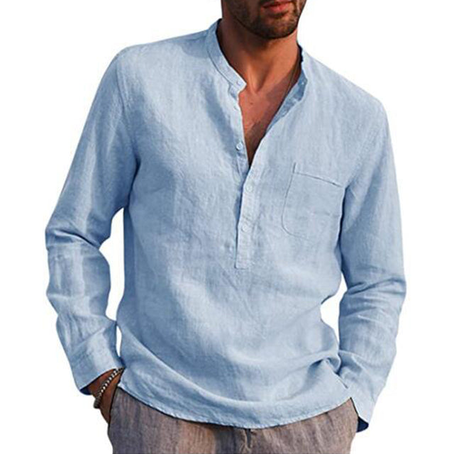 Cotton Linen Men's Long Sleeved Shirts Plus Size