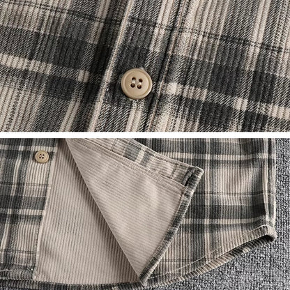 Plaid Woven Corduroy Men Shirts