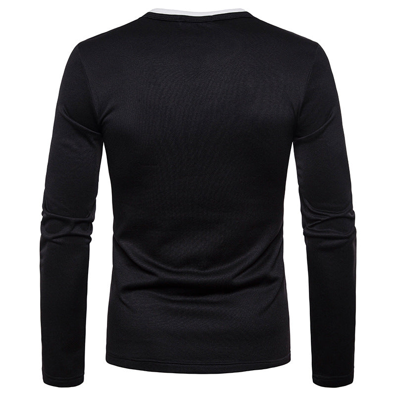 Plus size plus velvet warm henley collar long sleeve T-shirt