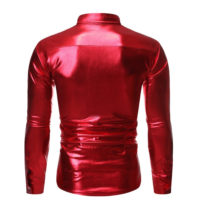 Silver Metallic Sequins Glitter Male Stage Performance Shirt Male